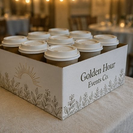 Customized cup carriers for caterers and event crews