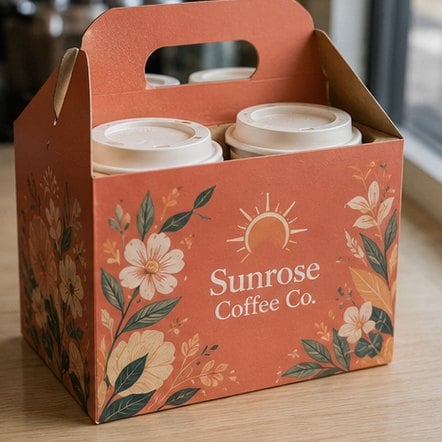Four-Cup Paperboard Carrier with custom branding